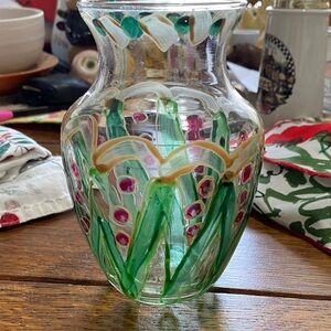 Beautiful Hand Painted Vase, Signed Nancy. It’s 5.5 in tall,opening is 2.75 in.